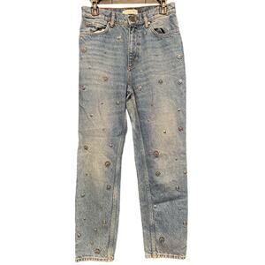 Sandro High Waist Studded Locodice Jeans - Blue - Size EUR 38